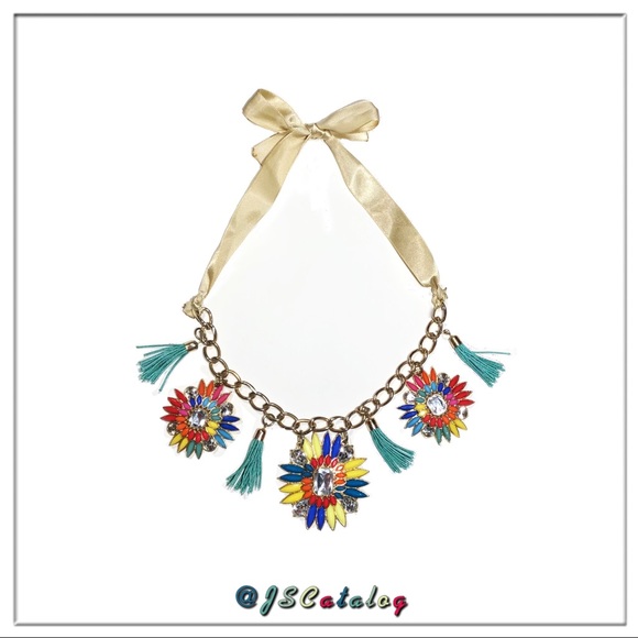 JSCatalog Jewelry - Colorful Marble & Crystals Statement Necklace